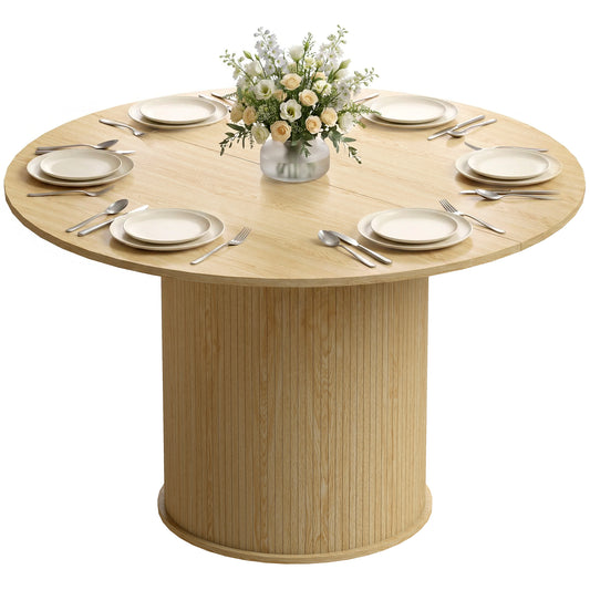 Round Dining Table for 4-6, 47 Inch Kitchen Table with Fluted Pedestal Base, for Kitchen Living Room Dining Room, Natura