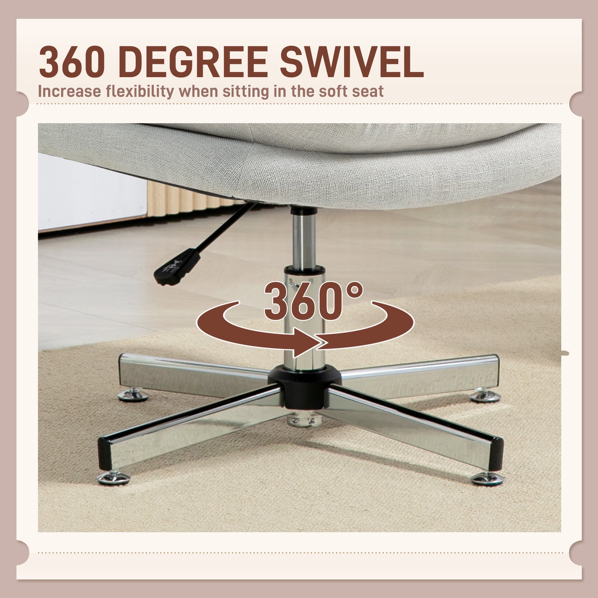 Computer Desk Chair, Armless Office Chair with Wide Padded Seat and Adjustable Height, Cream White