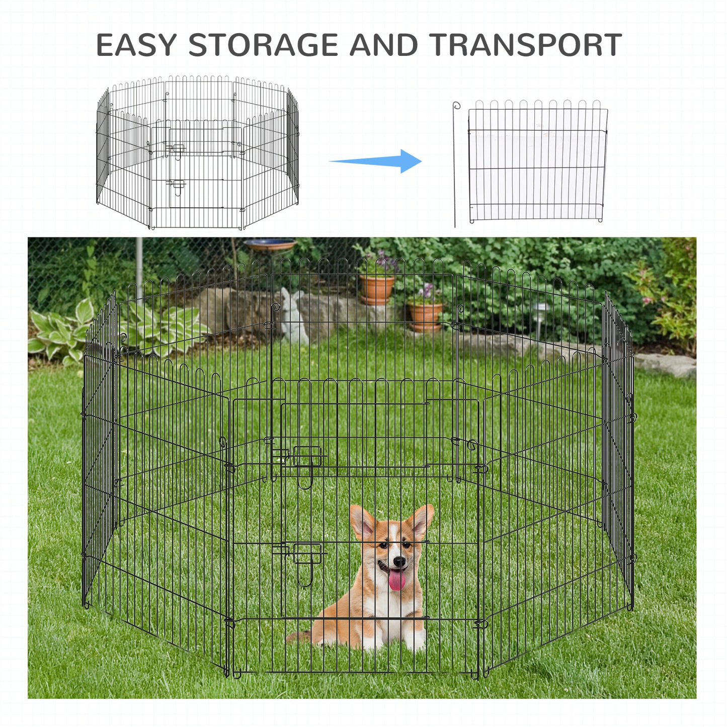 30inch 8-Panel Octagon Pet Exercise Playpen Crate Foldable Dog Cage Pen Puppy Kennel, Black