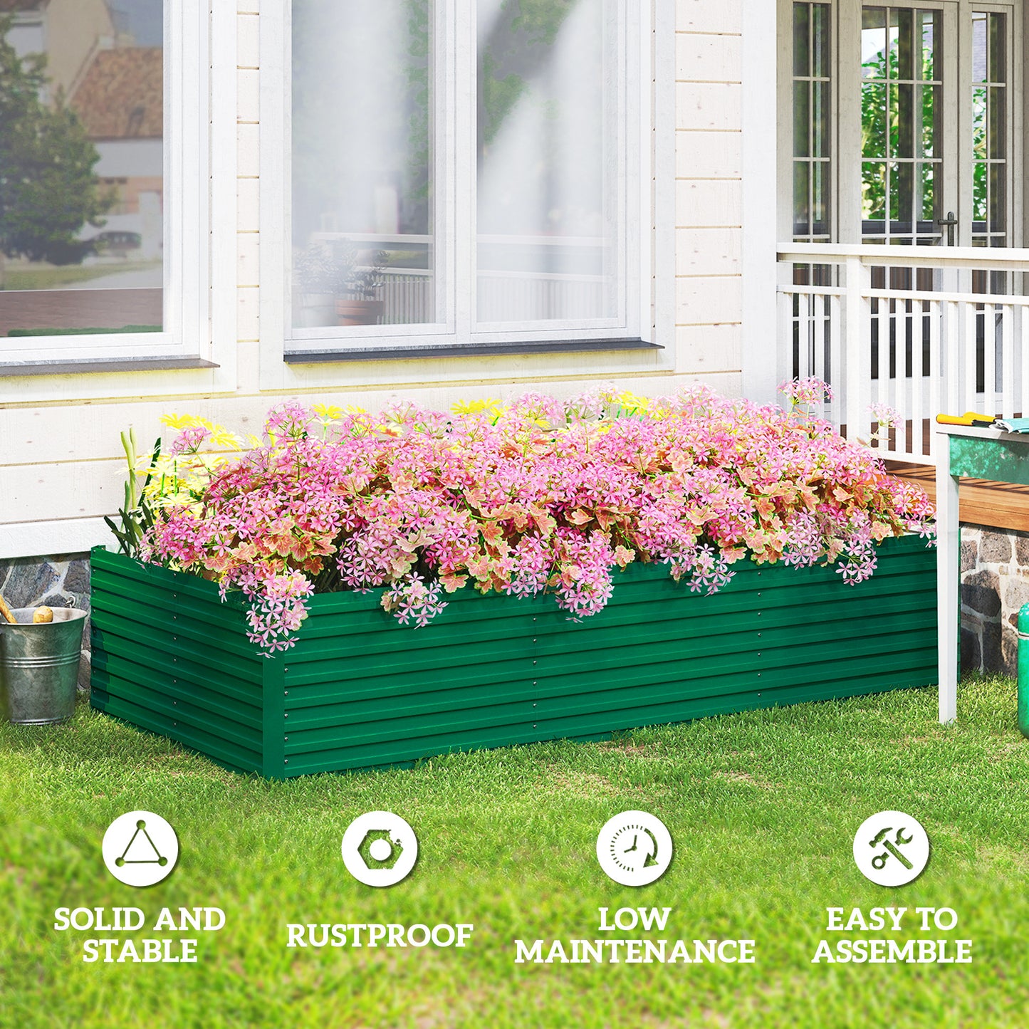 8' x 4' x 2' Raised Garden Bed, Galvanized Planter Box for Growing Flowers, Herbs and Vegetables, Green