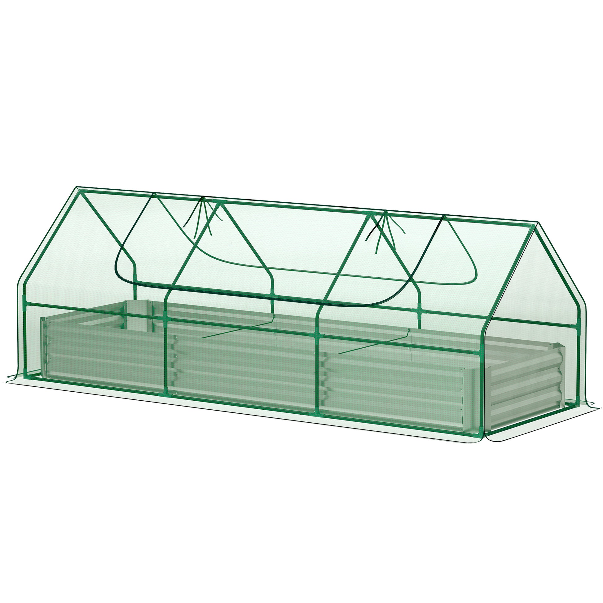 8.6 x 3 x 1ft Raised Garden Bed with Mini Greenhouse, Galvanized Raised Garden Bed with Cover for Herbs and Vegetables, 