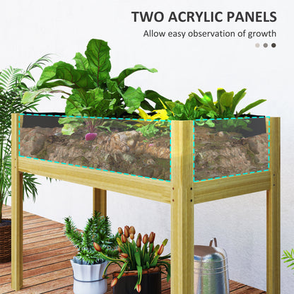 Wooden Raised Garden Bed with Acrylic Panels, Raised Planter Box with Drainage Holes, 43.3" x 19.7" x 31.5"