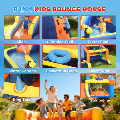 Qaba Bouncy Castle for Kids, Inflatable Bounce House with Slide, Pool (Ball Pit), Climbing Wall and Blower for Indoor Ou