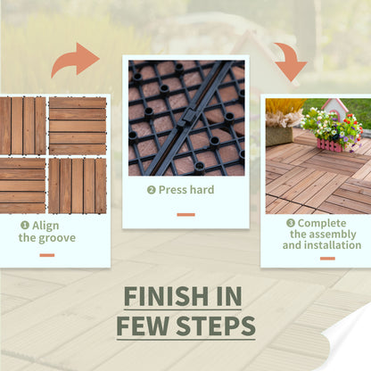 27 Pcs Wood Interlocking Deck Tiles, 12 x 12in Outdoor Flooring Tiles for Indoor and Outdoor Use, Tools Free Assembly, B