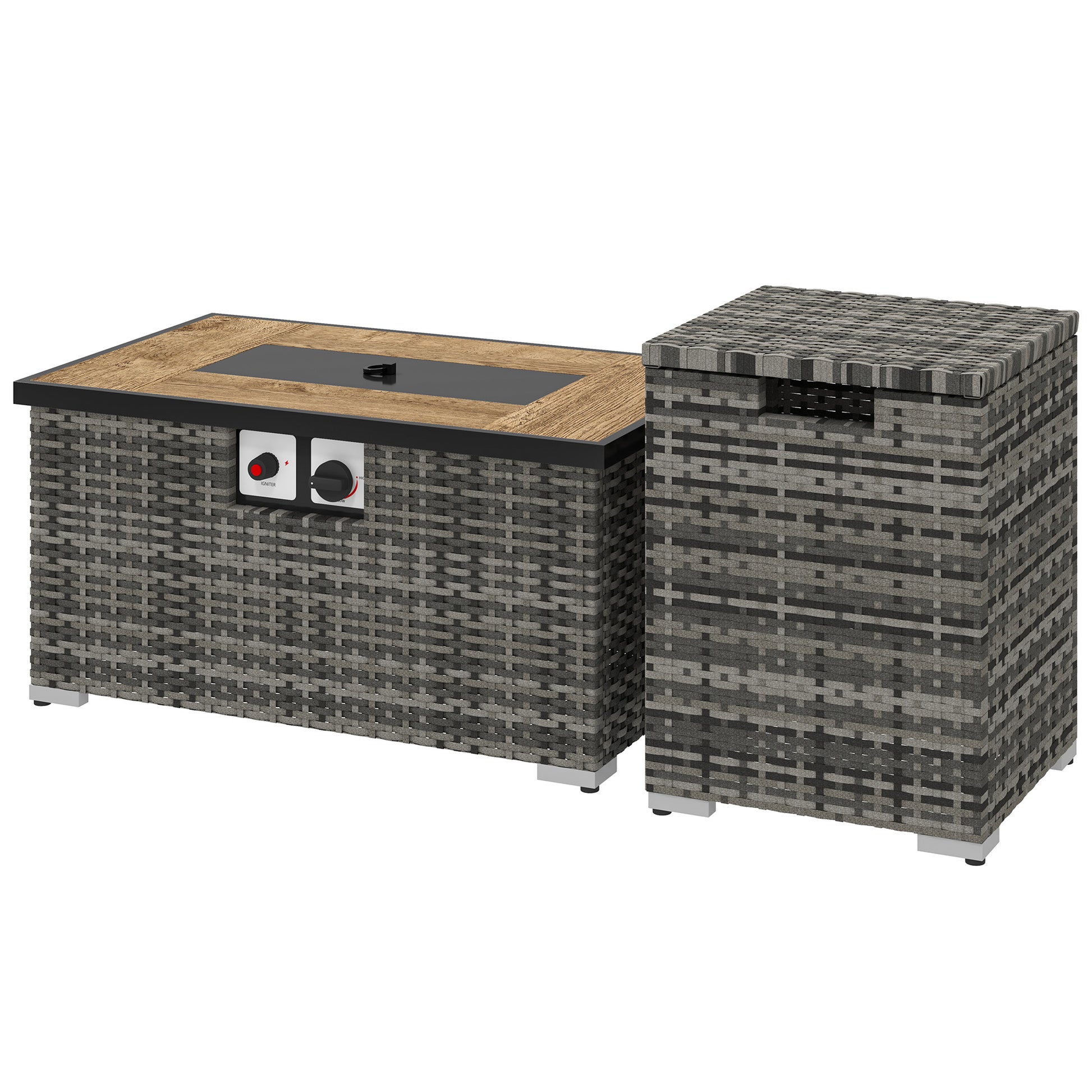 32" Propane Fire Pit Table 40,000 BTU Rattan Outdoor Gas Fire Table with Hideaway Propane Tank Holder, Waterproof Cover