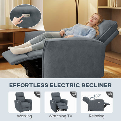 Power Recliner Chair, Dyed Fabric (Like Leathaire) Upholstered Recliner Chair with USB Ports, Footrest, Charcoal Grey