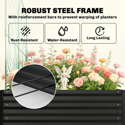 Metal Raised Garden Bed with Trellis, Galvanized Garden Bed Kit Outdoor Garden Box with Trellis, Black