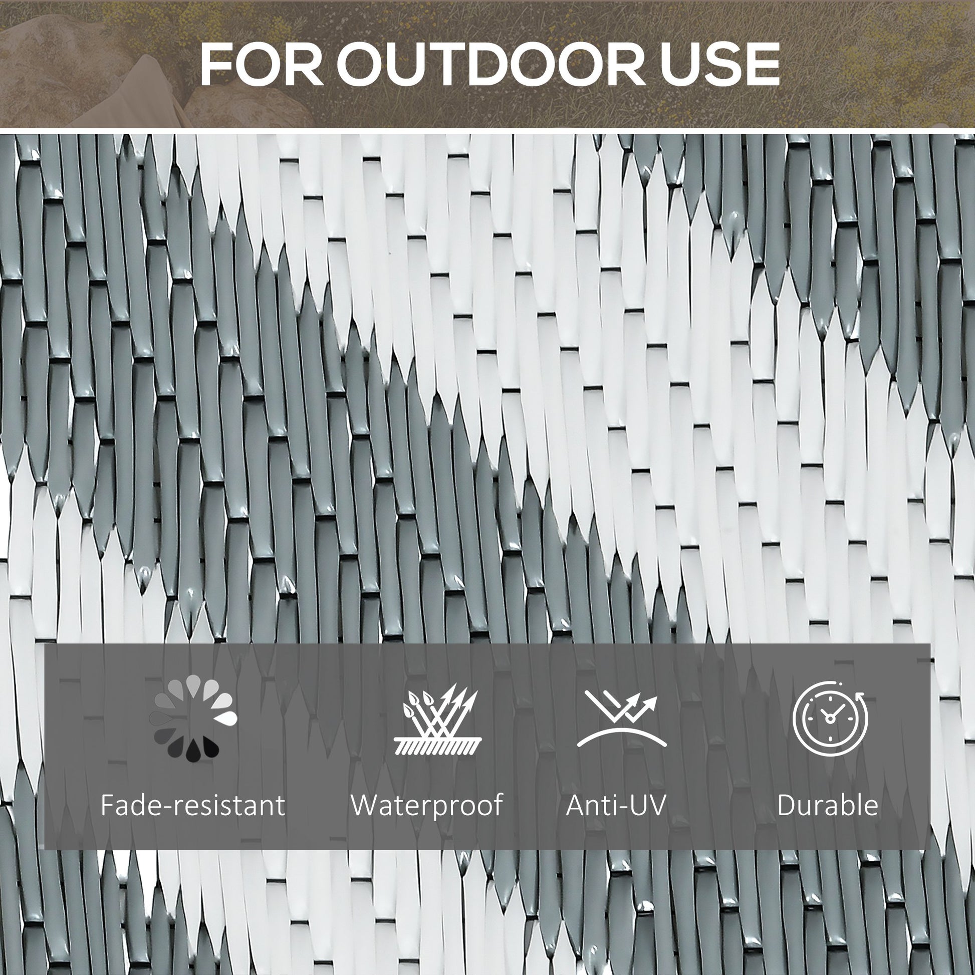 Reversible Outdoor RV Rug, Patio Floor Mat, 5' x 8' Plastic Straw Rug for Backyard, Deck, Beach, Camping, Grey & White