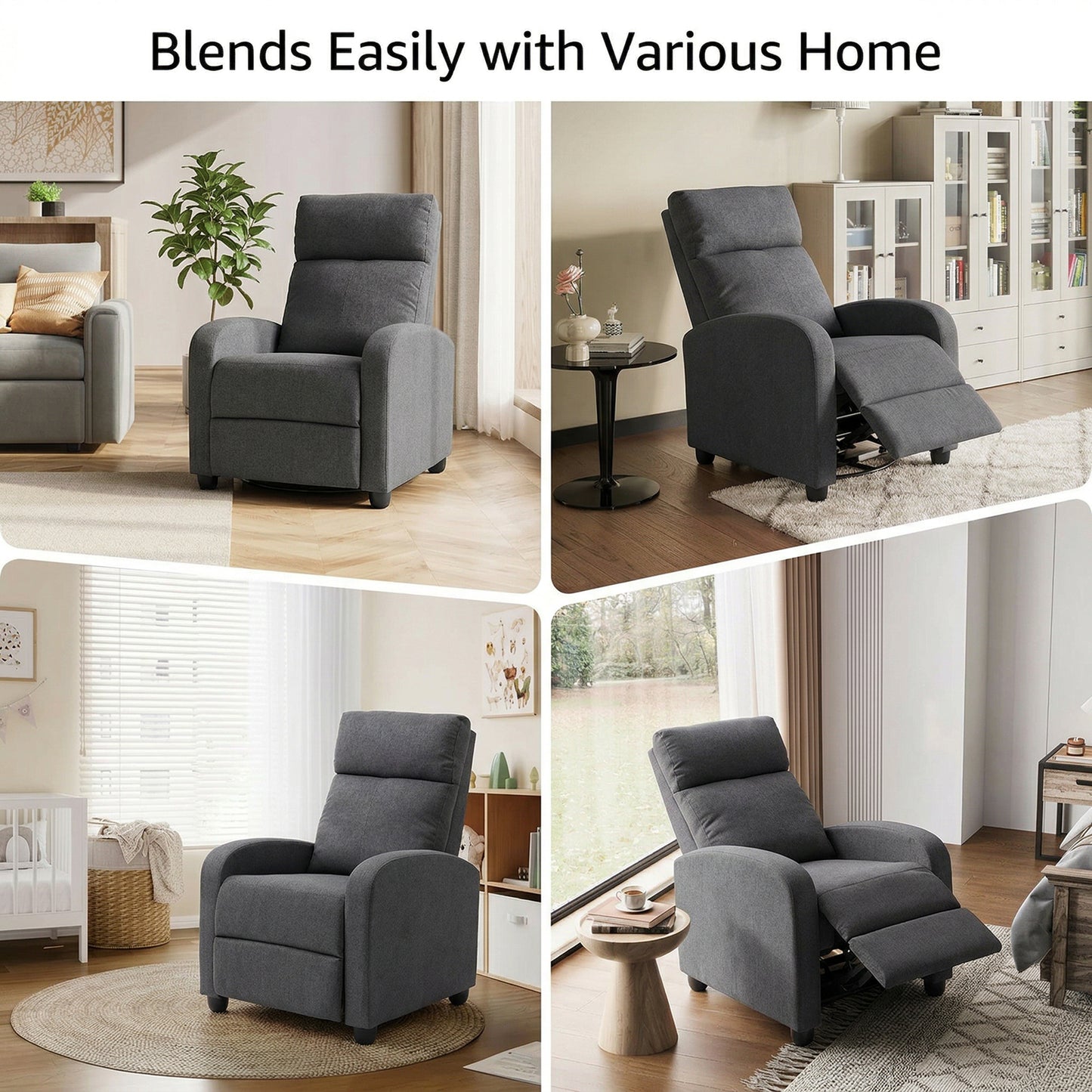 Fabric Recliner Sofa Manual Recliner, Home Theater Seating Single Reclining Sofa Chair with Padded Seat for Living Room,
