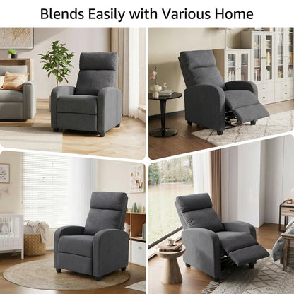 Fabric Recliner Sofa Manual Recliner, Home Theater Seating Single Reclining Sofa Chair with Padded Seat for Living Room,