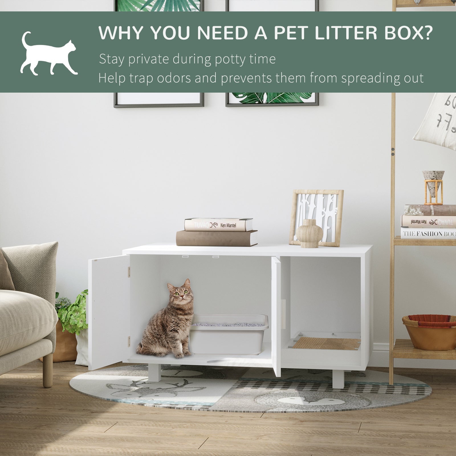 Cat Litter Box Enclosure, Hidden Litter Box Furniture, Cat House End Table Washroom with Scratching Pad