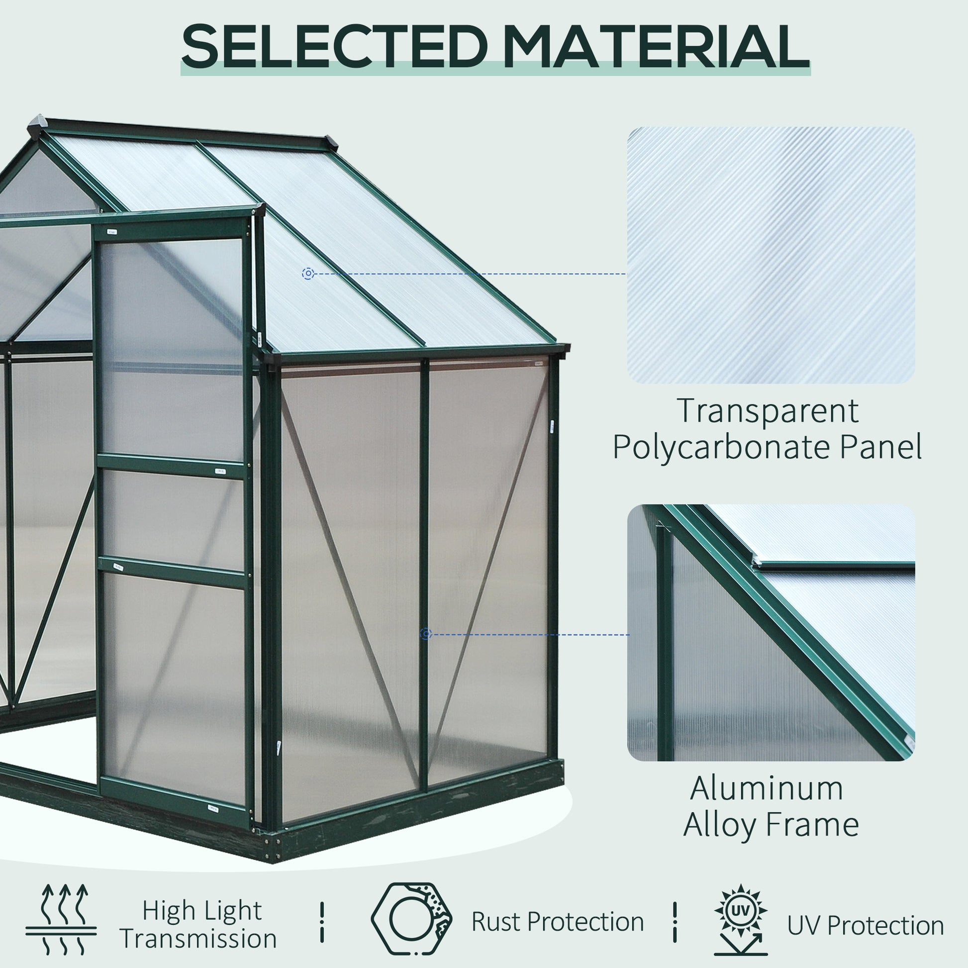 6.2' x 4.3' x 6.6' Clear Polycarbonate Greenhouse Large Walk-In Green House Garden Plants Grow Galvanized Base Aluminium