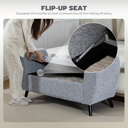 Upholstered Storage Bench with Arms, Modern Ottoman Bench for Bedroom, Entryway, and Living Room, Grey