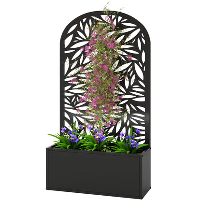 Metal Garden Bed with Trellis for Climbing Plants, Freestanding or Wall Mounted Flower Bed for Garden, Patio, Balcony