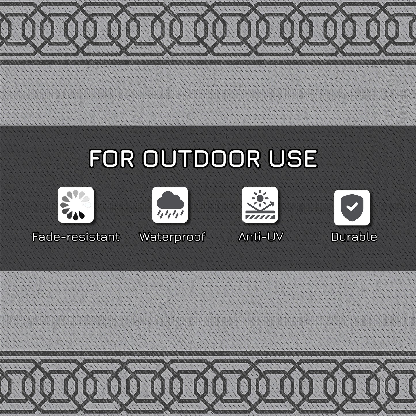 Portable Outdoor Rug with Carrying Bag, 9' x 18' Reversible Mat, Waterproof Plastic Straw RV Rug, Black and Grey
