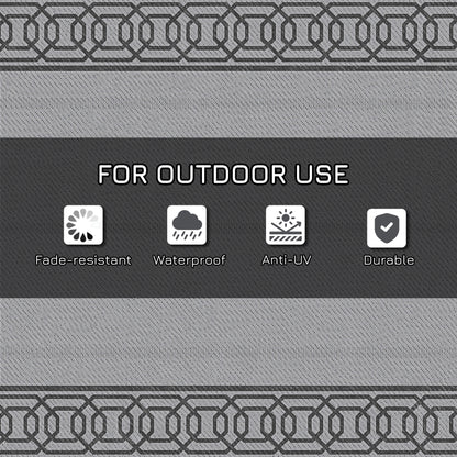 Portable Outdoor Rug with Carrying Bag, 9' x 18' Reversible Mat, Waterproof Plastic Straw RV Rug, Black and Grey