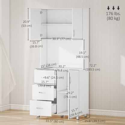 Freestanding Kitchen Buffet with Hutch Storage Organizer with 2 Door Cabinets, 3 Drawers and Open Countertop, Adjustable