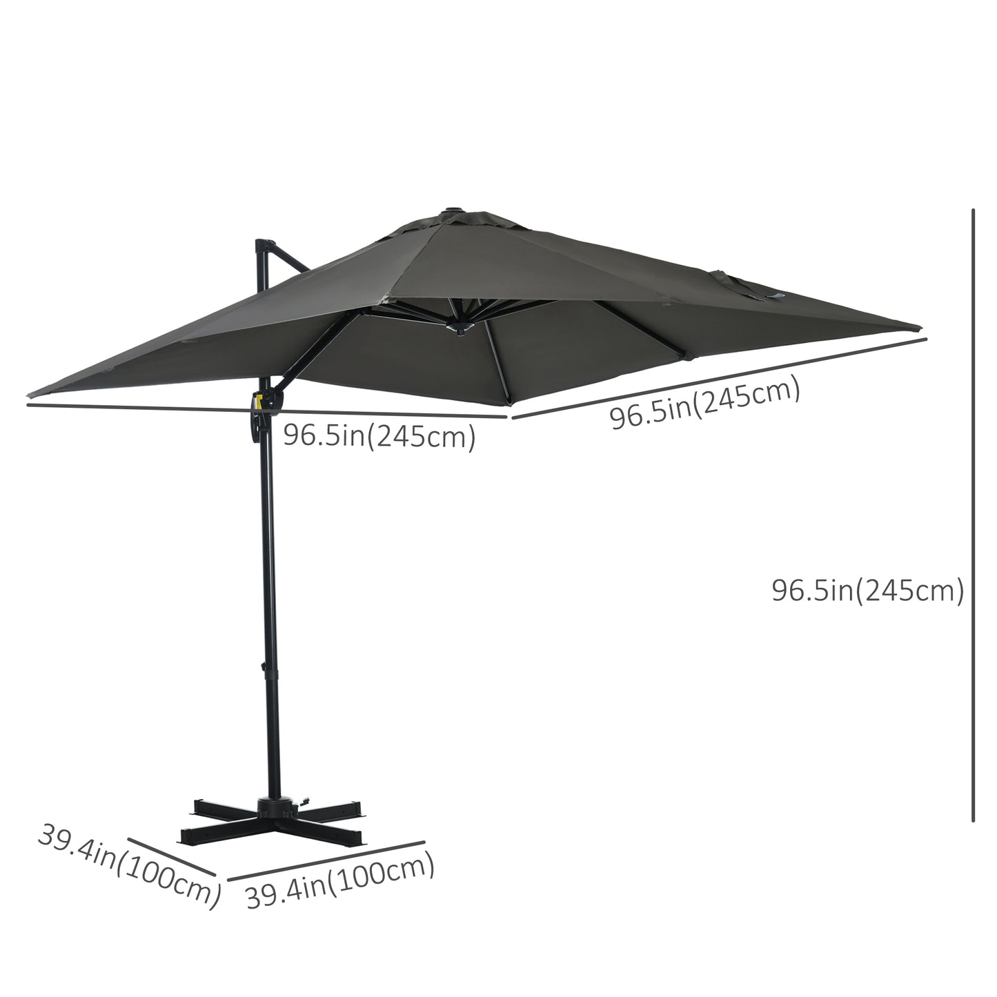 8' x 8' Square Patio Hanging Offset Umbrella with 360° Rotation, Aluminum Outdoor Cantilever Parasol with Crank & Tilt, 
