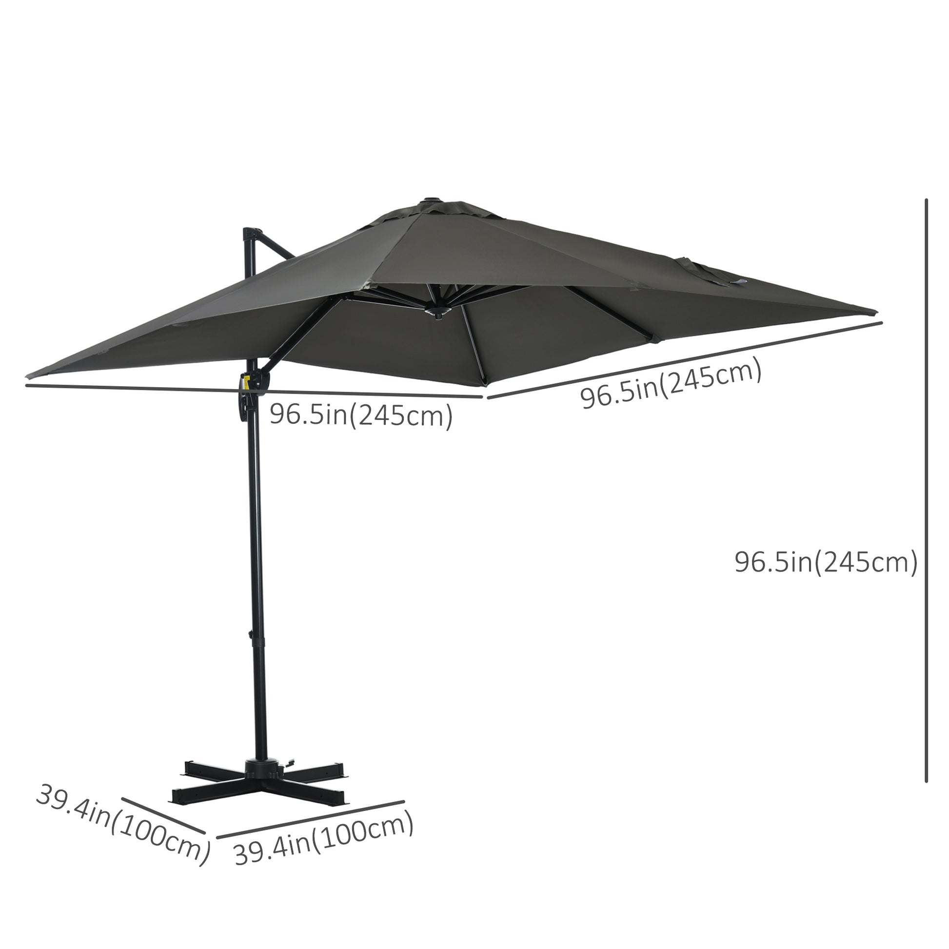 8' x 8' Square Patio Hanging Offset Umbrella with 360° Rotation, Aluminum Outdoor Cantilever Parasol with Crank & Tilt, 