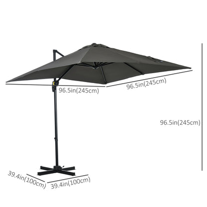 8' x 8' Square Patio Hanging Offset Umbrella with 360° Rotation, Aluminum Outdoor Cantilever Parasol with Crank & Tilt, 