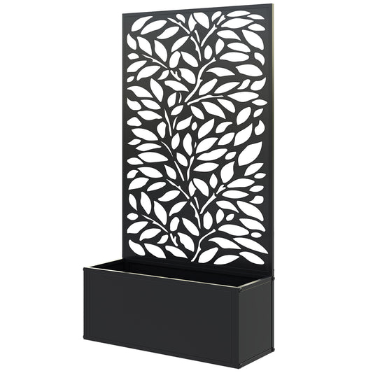 Metal Raised Garden Bed with Privacy Panel, Freestanding or Wall Mounted Outdoor Planter Box for Garden, Patio