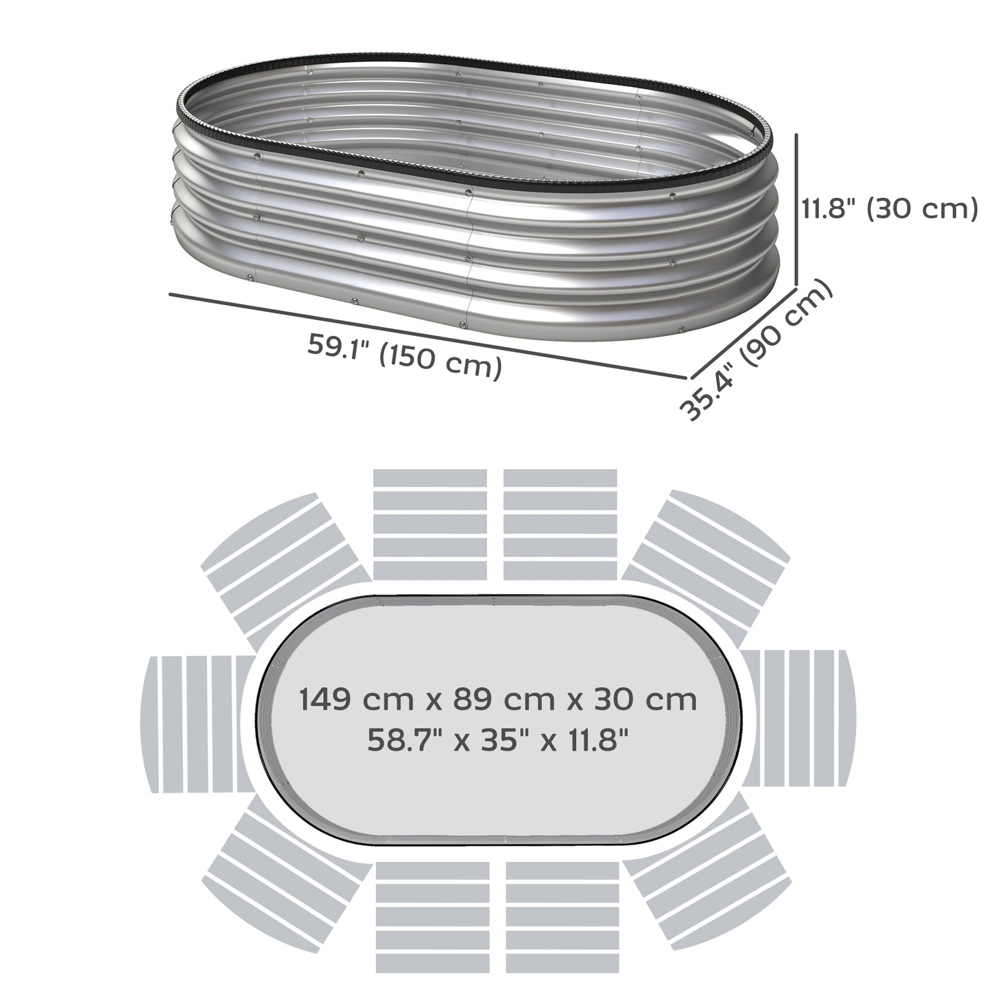 2Pcs Galvanized Raised Garden Bed, 5 x 3 x 1 ft Modular Metal Garden Beds with Rubber Strip Edging, Silver