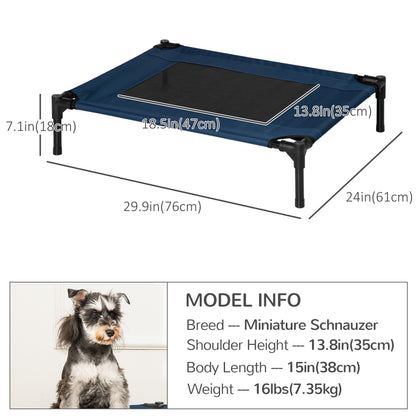 Elevated Dog Bed, Raised Dog Cot for M Sized Dogs, Indoor & Outdoor, 30" x 24" x 7", Blue