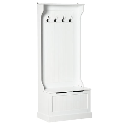 4-In-1 Hall Tree with Coat Rack, Top Shelf, Shoe Storage and Bench Seat, Entryway Bench with 4 Hooks
