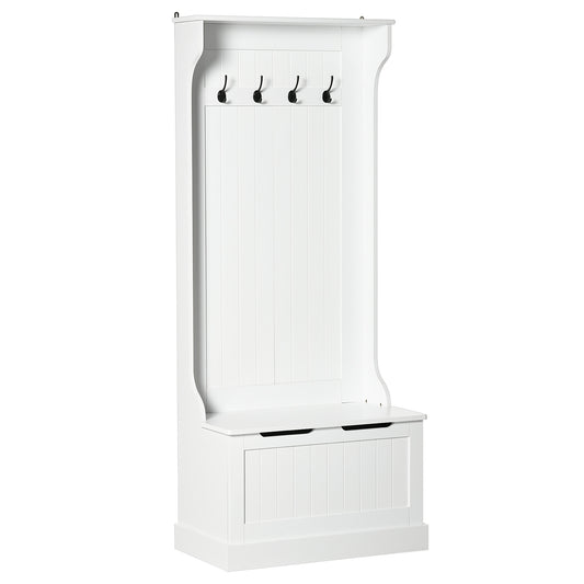 4-In-1 Hall Tree with Coat Rack, Top Shelf, Shoe Storage and Bench Seat, Entryway Bench with 4 Hooks