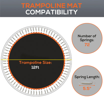 Soozier Trampoline Mat Replacement with Spring Pull Tool and 72 V-Hooks, Fits 12ft Trampoline, Using 5.5" Springs, Orang