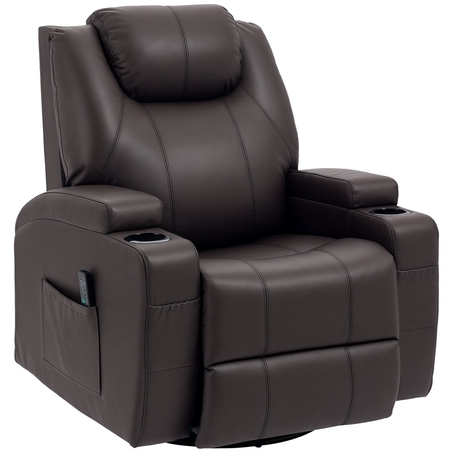 Massage Recliner Chair, Swivel Nursery Rocker Chair, Manual Reclining Sofa with 8 Vibration Points, PU Leather, Cup Hold