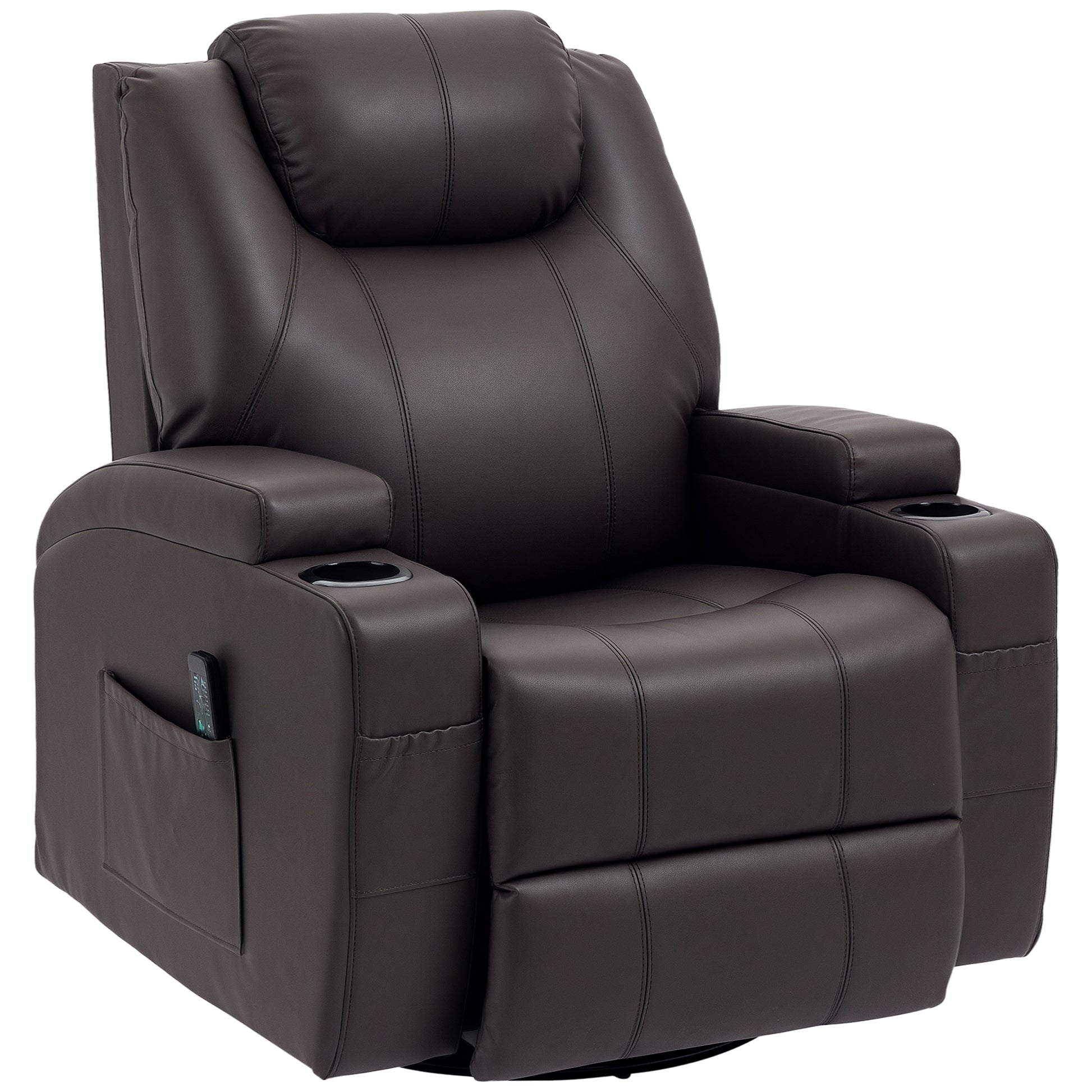 Massage Recliner Chair, Swivel Nursery Rocker Chair, Manual Reclining Sofa with 8 Vibration Points, PU Leather, Cup Hold