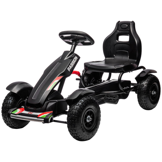 VarietyKart Pedal Go Kart for Kids, Pedal Car with Adjustable Bucket, Handbrake, 4 Rubber Wheels Powered Ride, Black