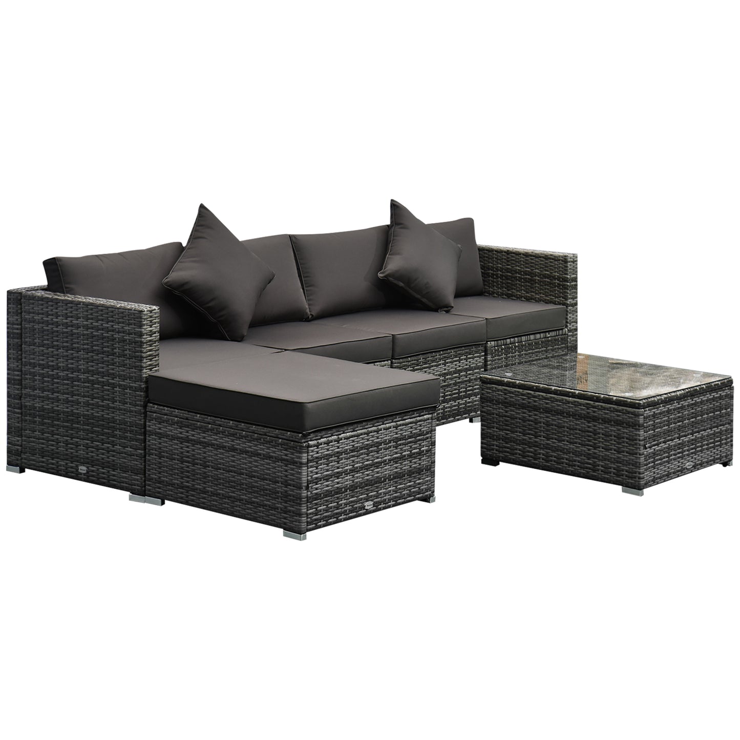 6 Pieces Outdoor PE Rattan Wicker Patio Furniture Sofa Set with Thick Cushions, Deluxe Garden Sectional Couch with Glass