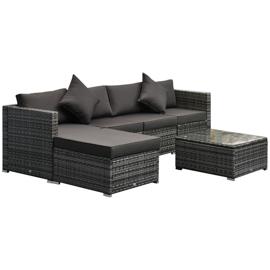 6 Pieces Outdoor PE Rattan Wicker Patio Furniture Sofa Set with Thick Cushions, Deluxe Garden Sectional Couch with Glass