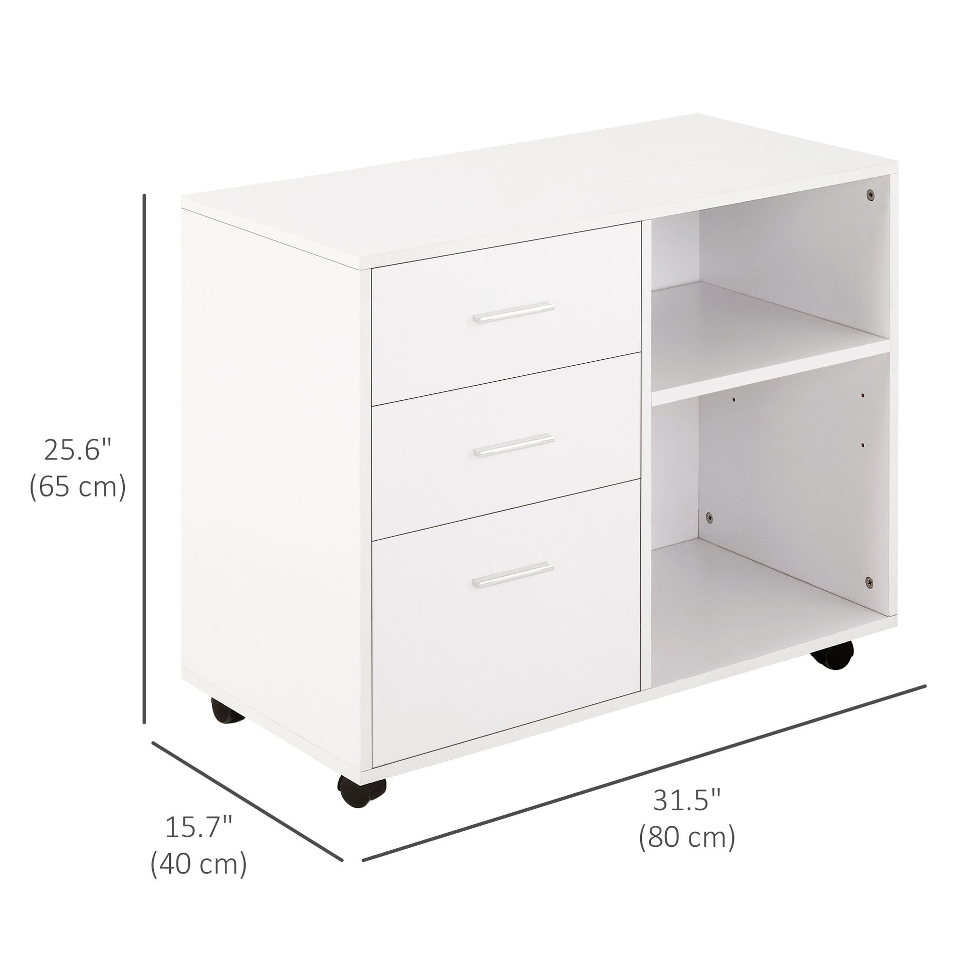 Modern Lateral Filing Cabinet, 3 Drawer File Cabinet for Letter and A4 Size Documents, Mobile, Printer Stand with Open S