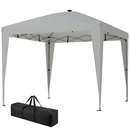 10 x 10 ft Pop Up Canopy Tent with Central Light, UPF 50+ Instant Portable Canopy Shelter with Remote, Light Grey