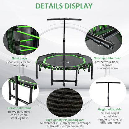 Soozier 48" Mini Trampoline, Foldable Trampoline with Adjustable Handle Bar for Adults Exercise, Workout, Fitness, Green