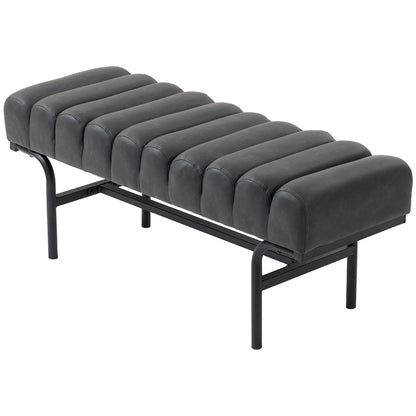 Bedroom Bench PU Leather End of Bed Bench with Cylindrical Seat and Metal Legs for Bedroom Living Room Hallway Black