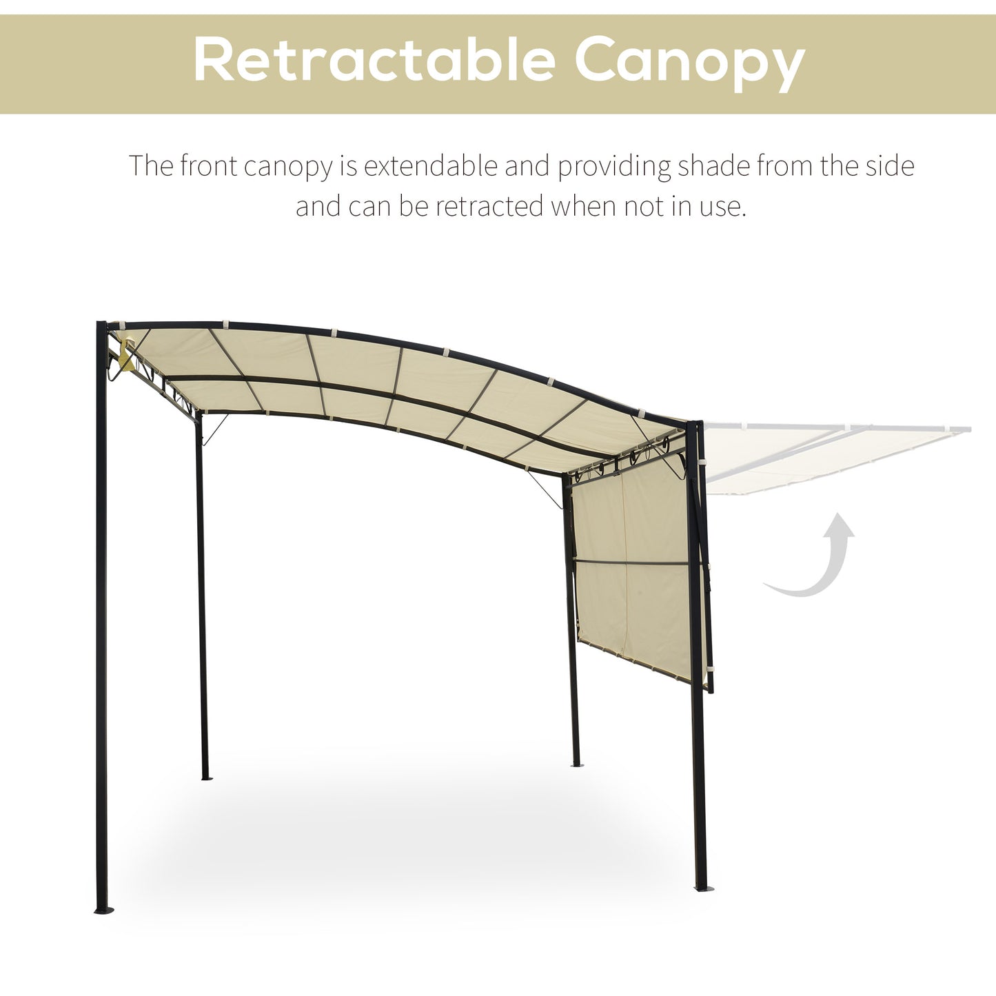 10x8ft Patio Metal Gazebo with Extendable Side Awning Outdoor Shelter Garden Sun Shade Canopy Deck Door Window Awning Cr