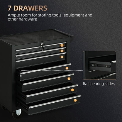 Mobile Lockable Toolbox, 7 Drawer Tool Chest, Storage Organizer with Handle for Workshop, Mechanics, Garage, Black