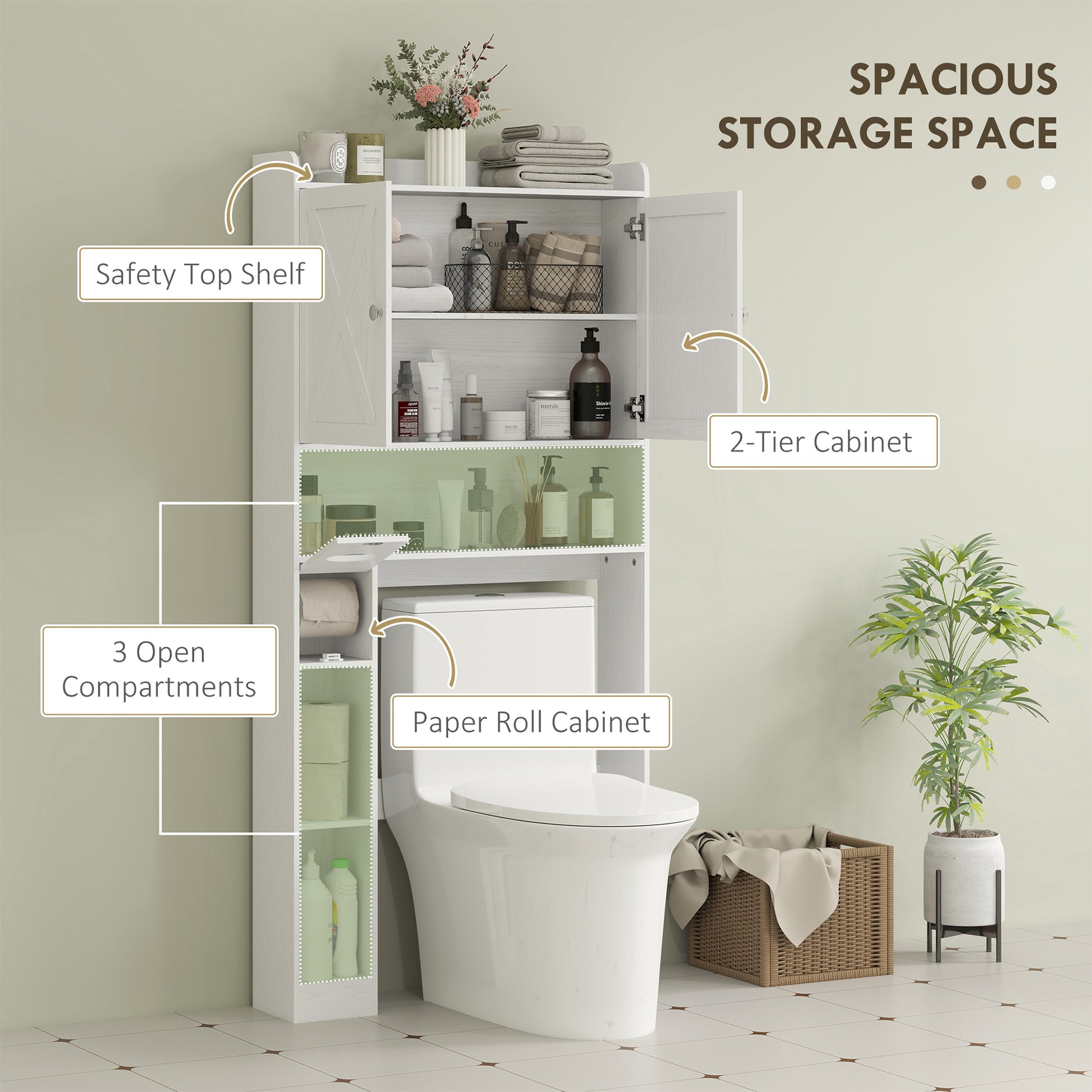 Farmhouse Over the Toilet Cabinet with Barn Doors, Over the Toilet Storage Cabinet with Adjustable Shelf, White