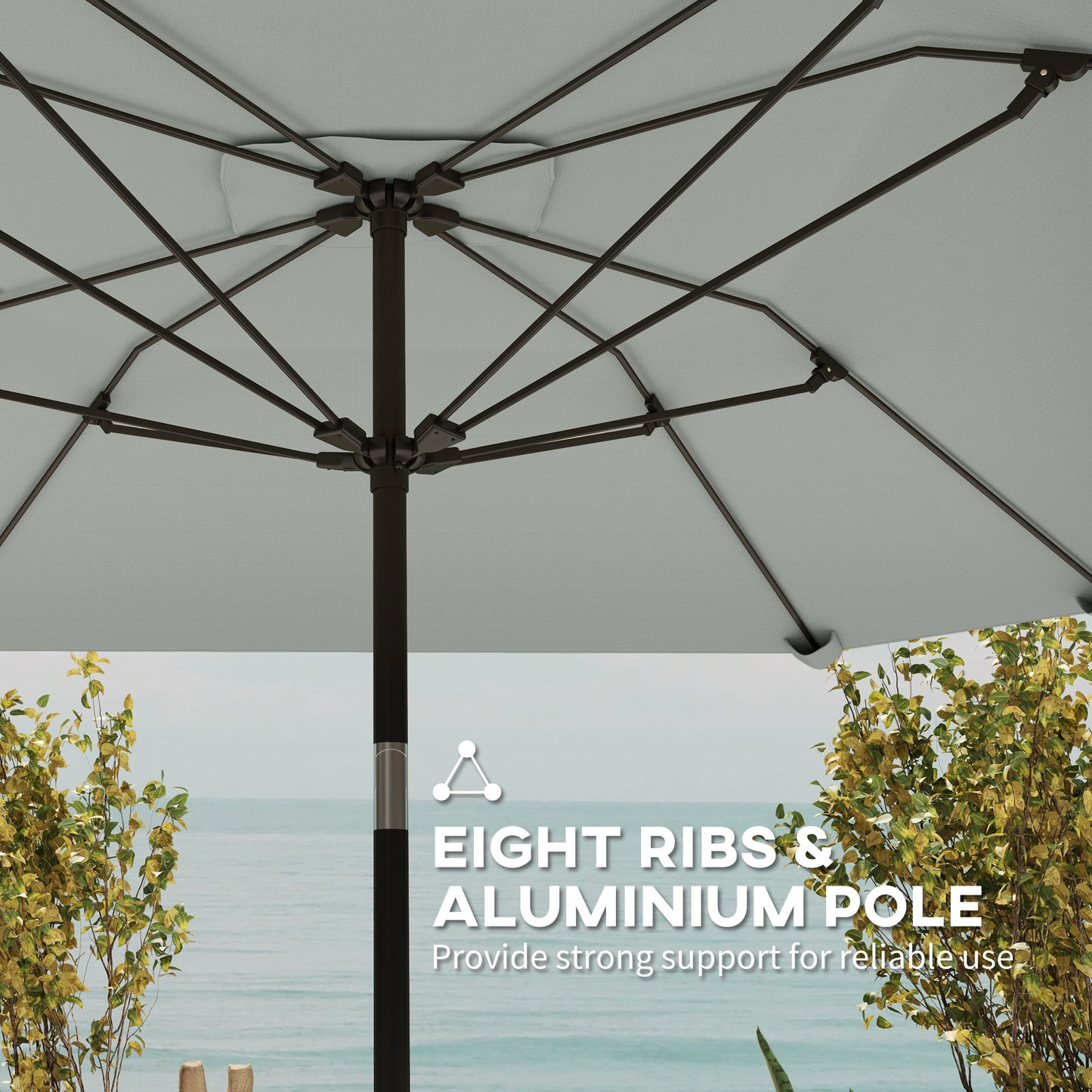 7.6FT Aluminum Patio Umbrella Parasol 8 Ribs Outdoor Market Umbrella with Crank, Push Button Tilt for Deck, Backyard and