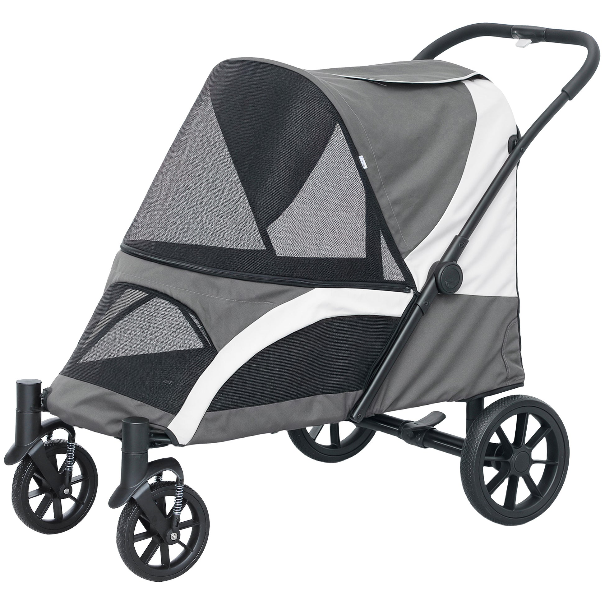 Foldable Pet Stroller for Medium Dogs with Four Big Wheels, Shock-Absorbing Frame, Safety Leashes, Brakes, Dark Grey