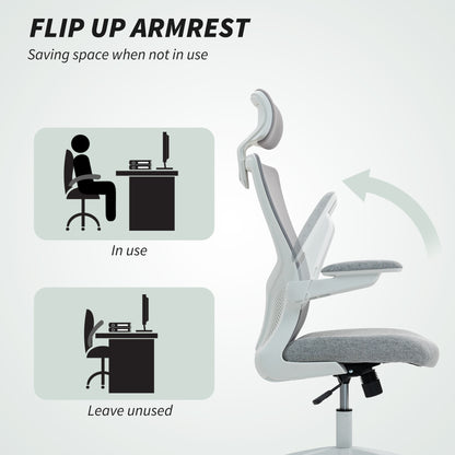 Ergonomic Office Chair, Swivel Desk Chair with Adjustable Lumbar Support, Headrest and Height, Flip-up Armrests, Grey
