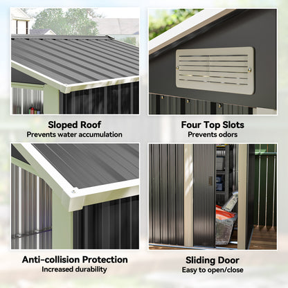5ft x 4ft Garden Metal Storage Shed, Tool Storage Shed with Top Vents, Sliding Door, Sloped Roof and Foundation Kit for 