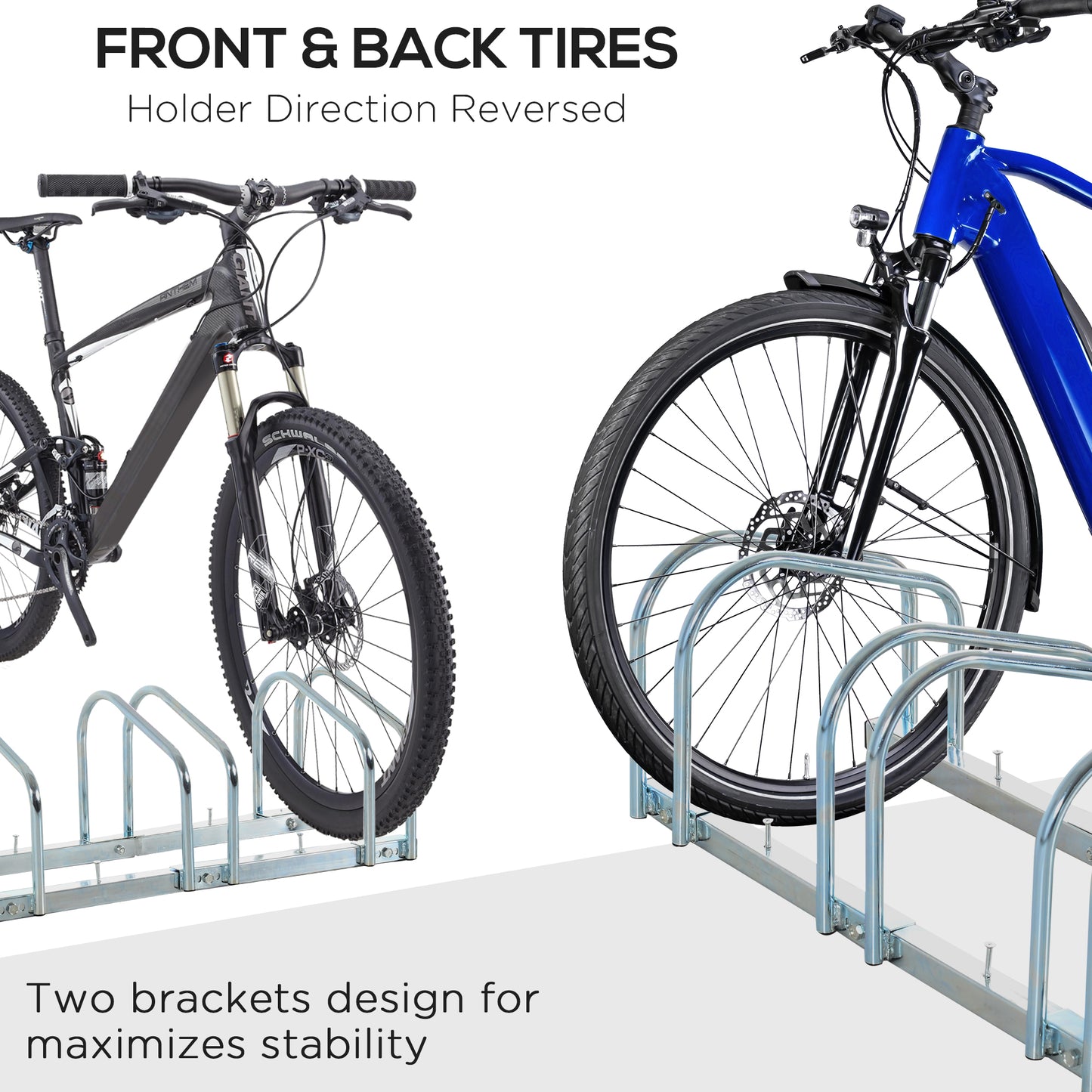 3-Bike Bicycle Floor Parking Rack Cycling Storage Stand Ground Mount Garage Organizer for Indoor and Outdoor Use Silver