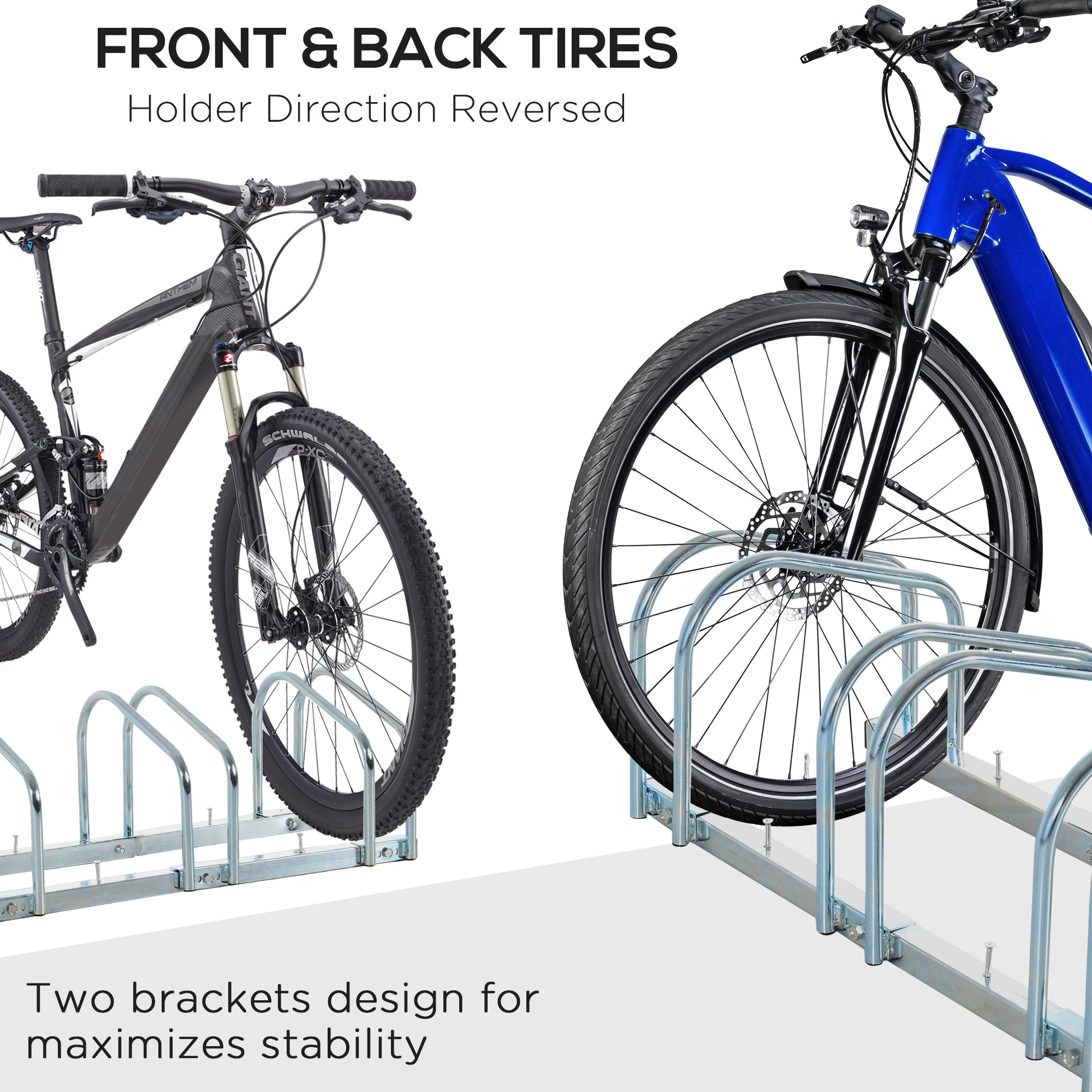 3-Bike Bicycle Floor Parking Rack Cycling Storage Stand Ground Mount Garage Organizer for Indoor and Outdoor Use Silver