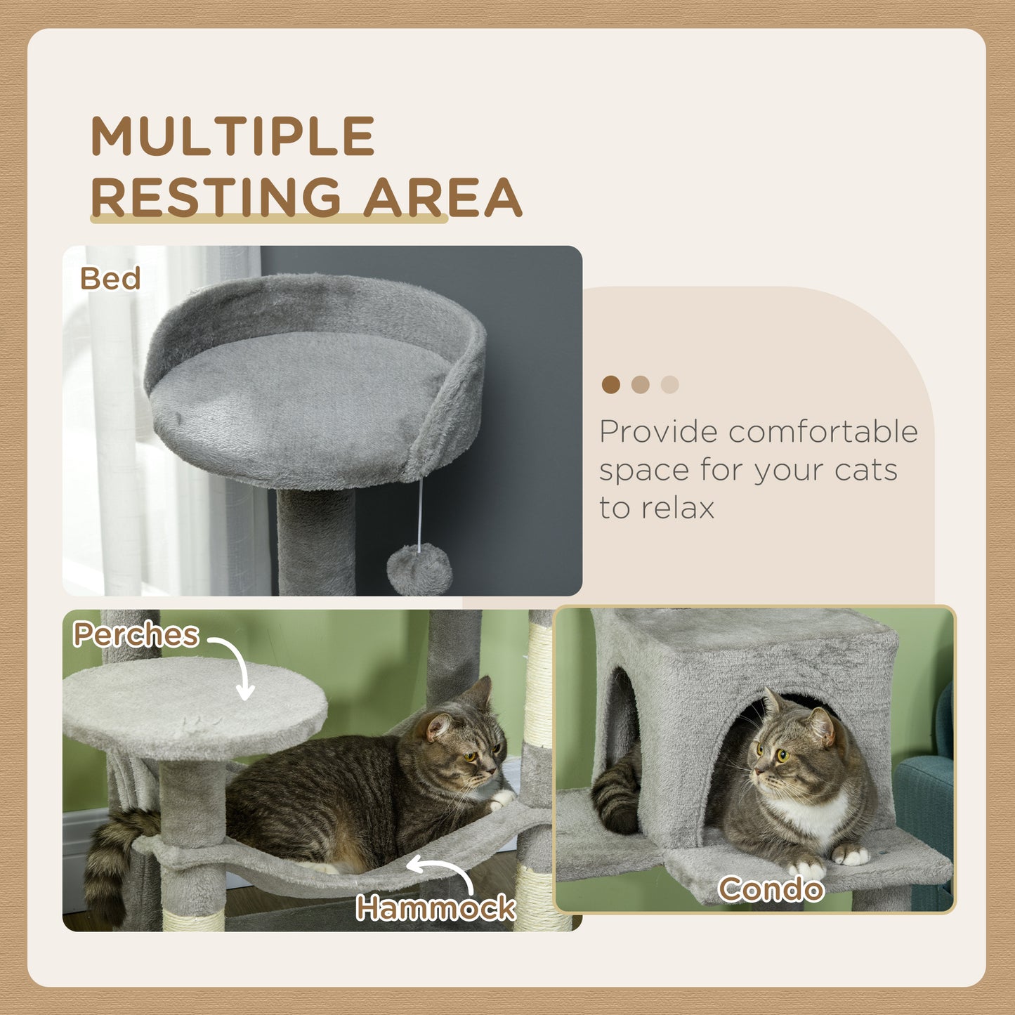 Tall Cat Tree for Indoor Cats, 56" Multi-Level Cat Tower with Hammock, Cat Bed, Cat Condo with Sisal Scratching Posts, G