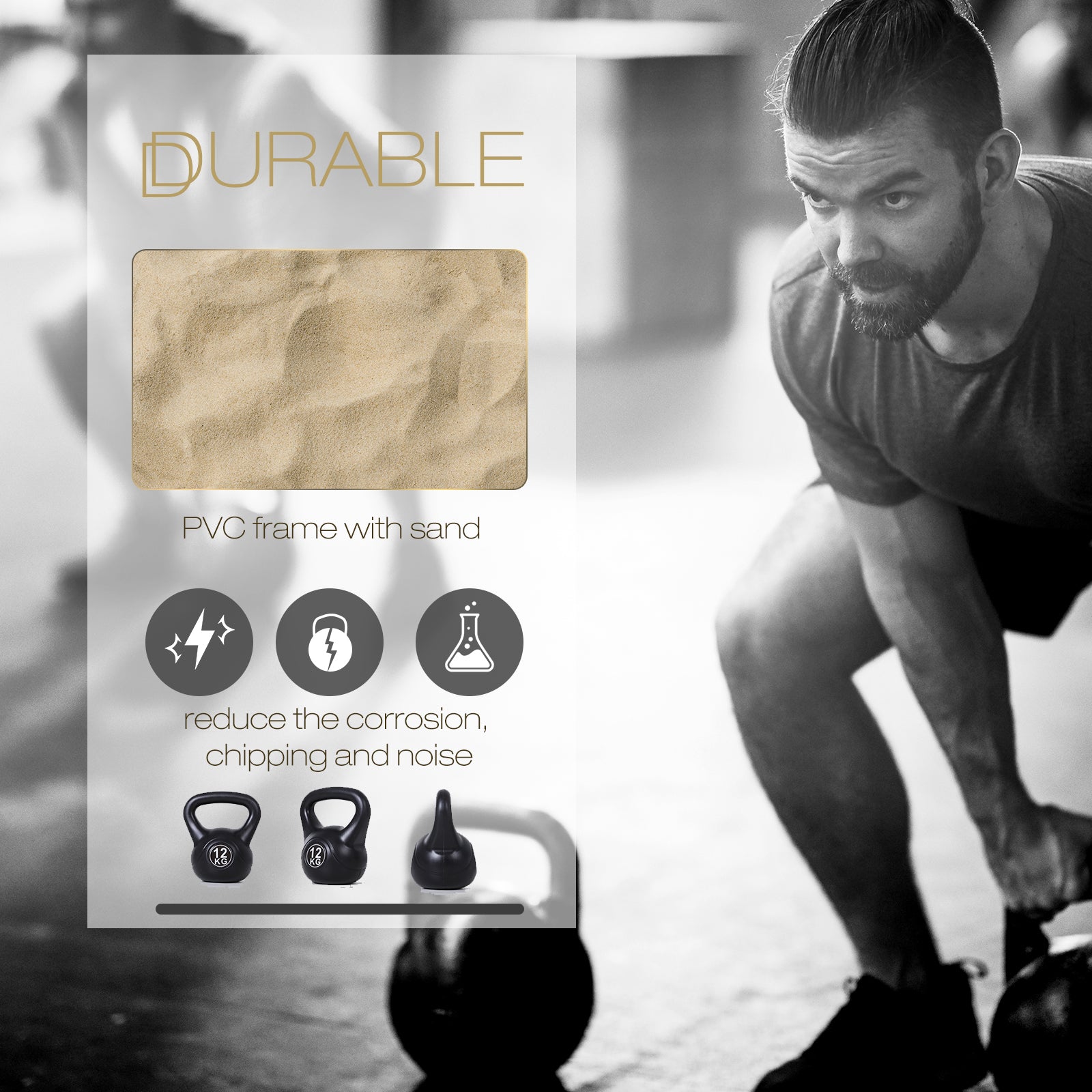 Soozier 26lb Fitness Kettlebell, Plastic Exercise Weight, Weightlifting Tools with Sand, Handle, Noise Reduction for Hom